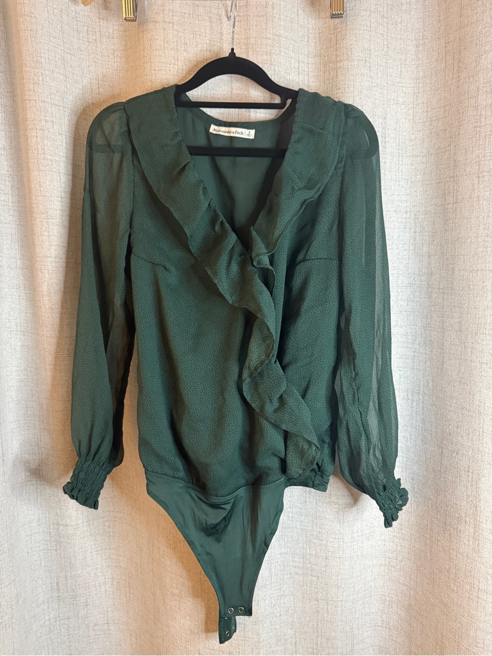 Abercrombie & Fitch Dark Green Ruffle Wrap Bodysuit